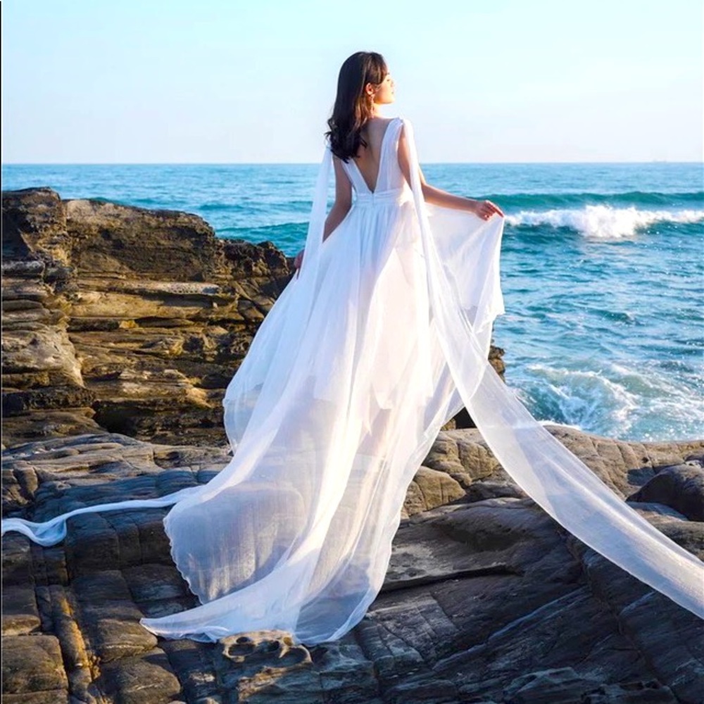 Añya Seaside Special Occasion Maxi Tie Waist Lux Chiffon Full Asymmetrical Dres